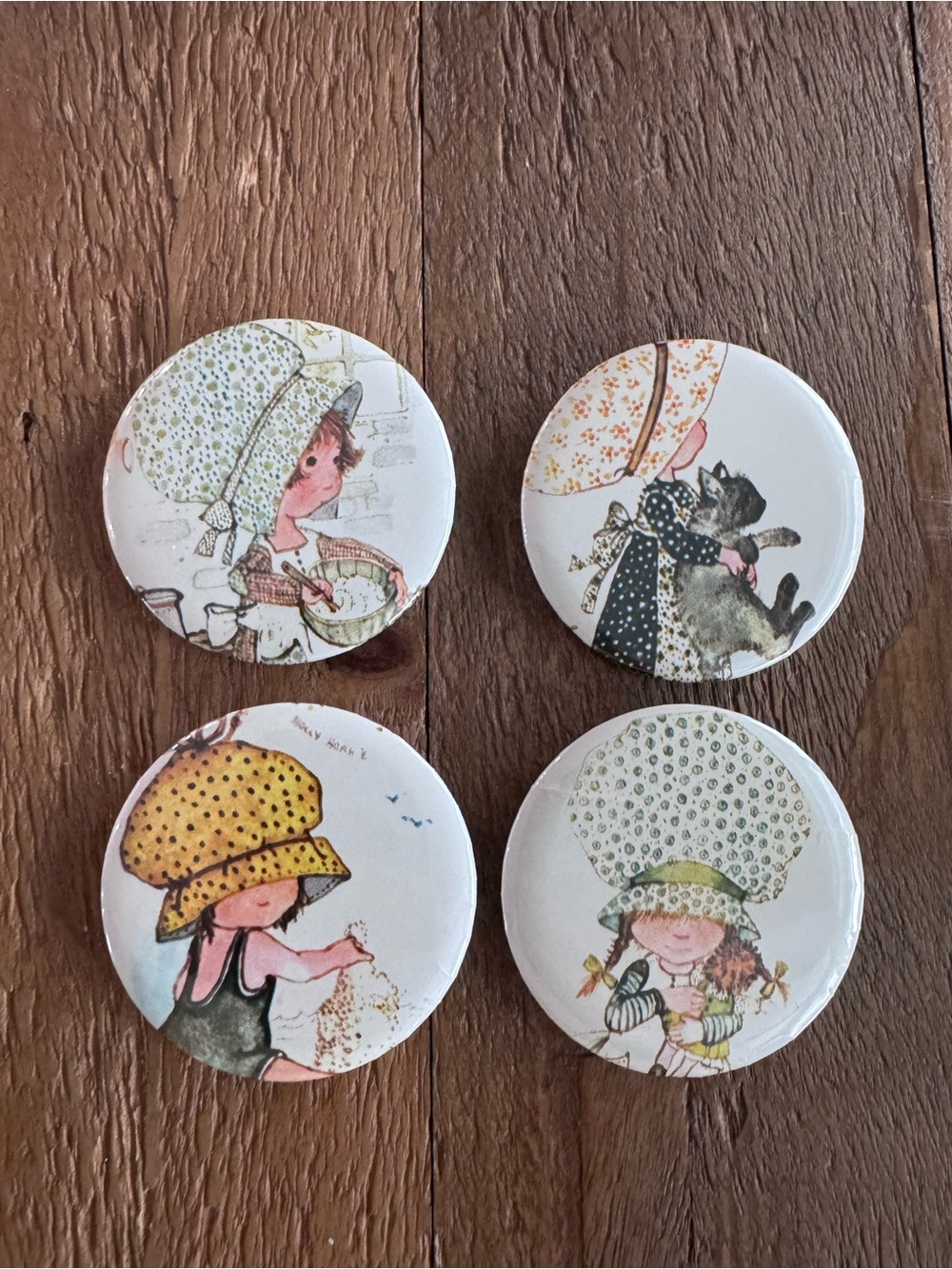 Holly Hobby set of Buttons made from Vintage Wrapping Paper